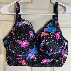 SHEIN Black and Pink Galaxy Bikini Top NWOT